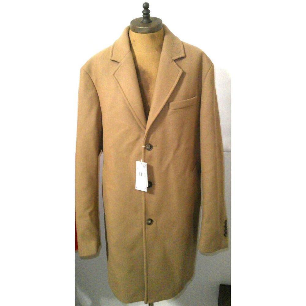 New NWT Mens Mango MNG Brown Dark Tan XL Recycled Wool Blend Coat Lapel